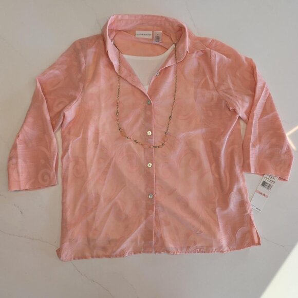 NEW Alfred Dunner Sz 10 3 piece Women's Top Peach Embroidered Sheer 3/4 Sleeves - Picture 3 of 10